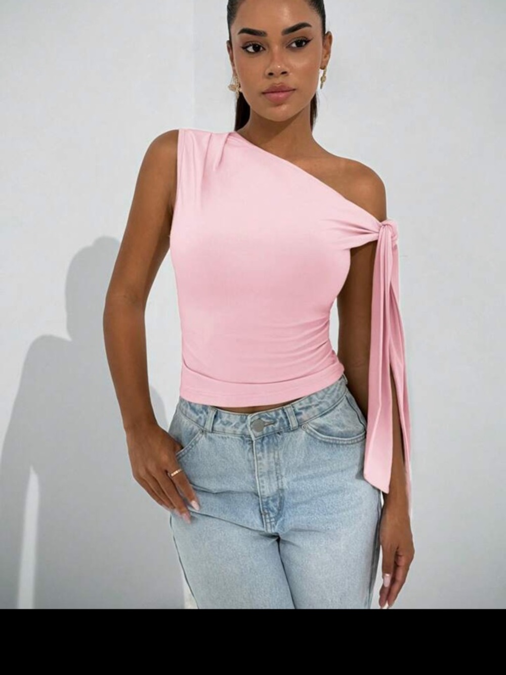 SHEIN One-Shoulder Tie Detail Camisole - Light Pink